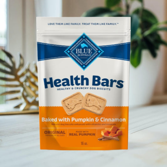 Blue Buffalo Health Bars Crunchy Dog Biscuits, Oven-Baked With Natural Ingredients, Pumpkin & Cinnamon, 16-oz Bag